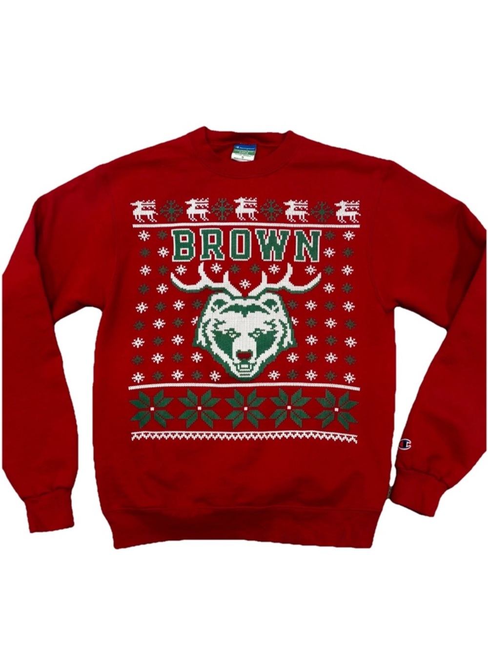 Champion Brown University Bears  Christmas Sweater Red Sz Small RI PROVIDENCE